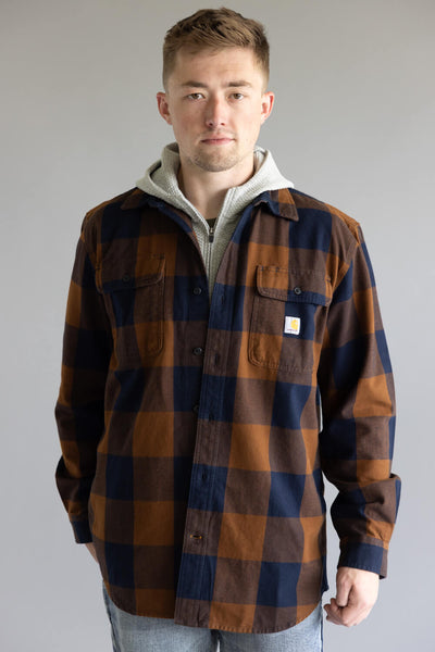 Carhartt Loose Fit Heavyweight Plaid Flannel for Men in Brown/Blue
