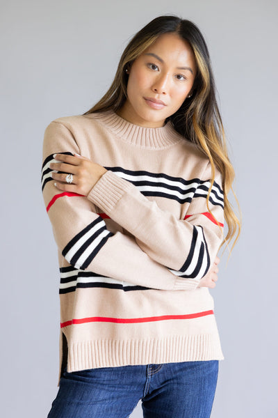 Multi Stripe Sweater for Women in Mocha