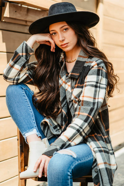 Thread & Supply Tullis Fleece Plaid Shacket for Women in Black/Brown