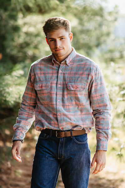 Corduroy Reverse Plaid Flannel Shirt for Men in Pink
