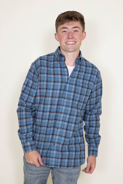 Plaid Flannel Shirt for Men in Aqua Blue