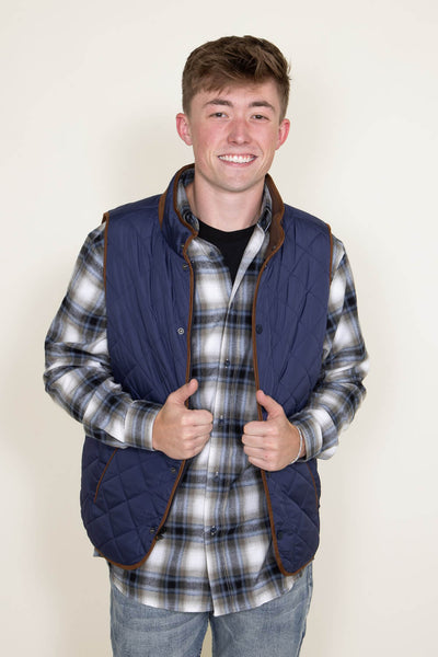 Quilted Field Vest for Men in Indigo Blue