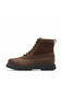 A brown leather lace-up work boot with a black sole, shown in a side profile on a white background.