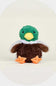 A plush stuffed duck toy with a green head, yellow beak, brown body, orange feet, and a white fluffy collar, centered on a plain light background.