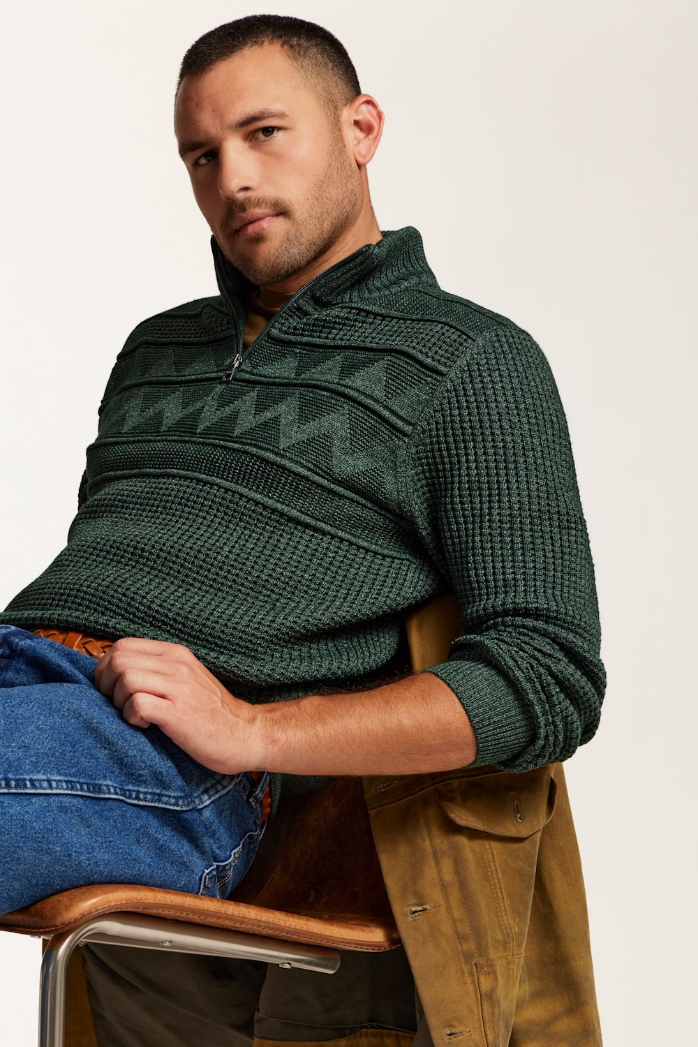 mens green dress sweater Weatherproof Vintage Textured Quarter Zip for Men in Botanical – Glik's size_14