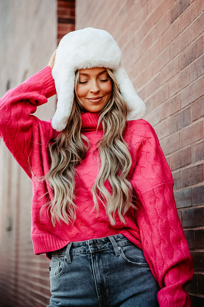 Faux Fur Trapper Hat for Women in Ivory