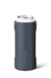 A dark slate gray insulated can cooler sleeve holding a silver aluminum can, shown on a clean white background with a soft shadow.