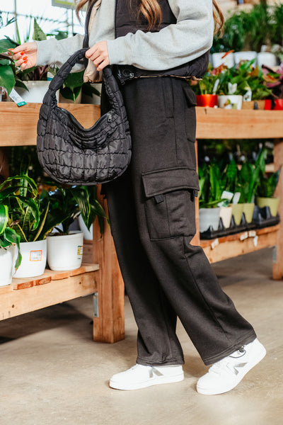 Hyfve Drawstring Ankle Cargo Sweatpants for Women in Black