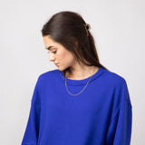 Blu Pepper Crewneck Ribbed Knit Shirt for Women in Cobalt