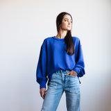Blu Pepper Crewneck Ribbed Knit Shirt for Women in Cobalt