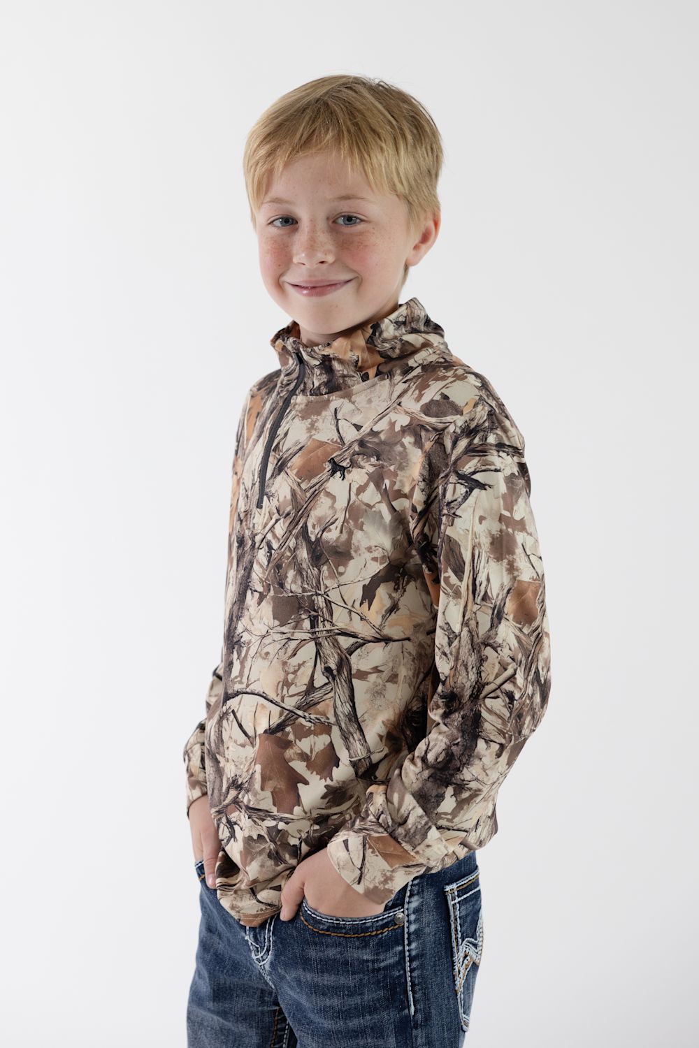 Simply Southern Youth Endurance Quarter Zip for Boys in Leaf Camo