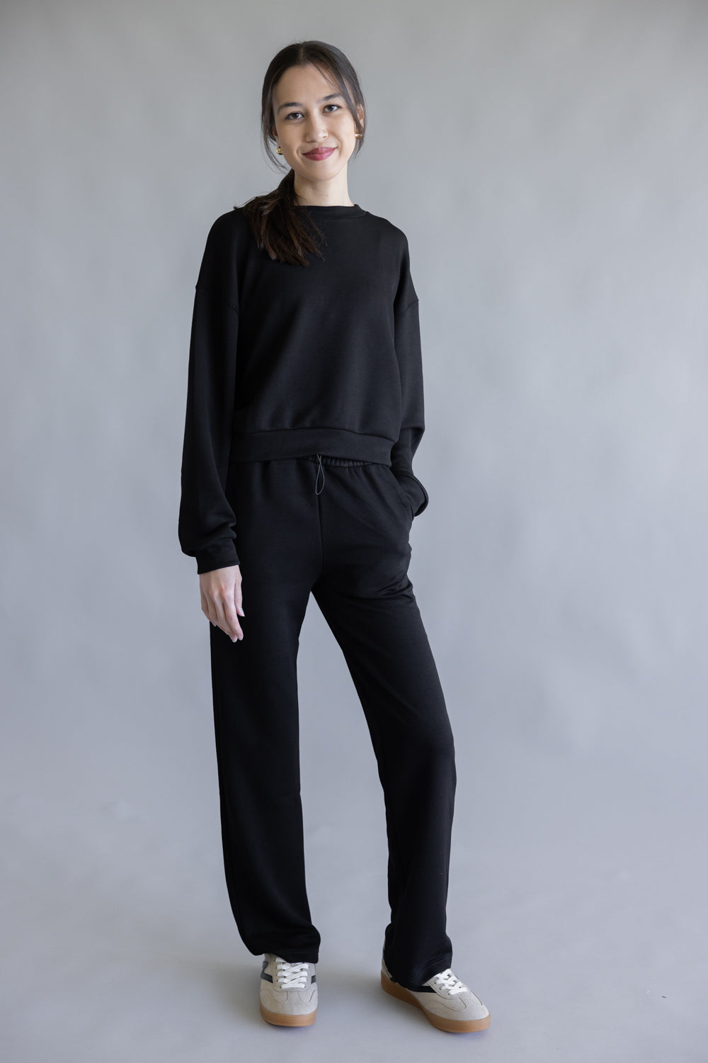 Love Tree Buttery Soft Wide Leg Jogger Pants for Women in Black