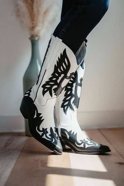 Berness Shoes Annie 2 Tone Western Cowboy Boots for Women in Black