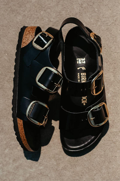 Birkenstock Milano Big Buckle Sandals for Women in High Shine Black