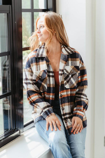 Plaid Oversized Shacket for Women in Brown/Navy