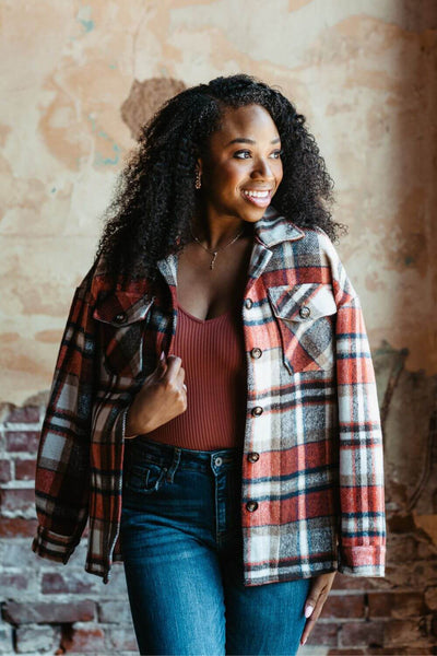 Plaid Oversized Shacket for Women in Orange