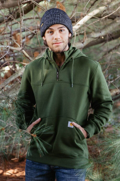 Carhartt Rain Defender Loose Fit Heavyweight 1/4 Zip Sweatshirt for Men in Dark Green