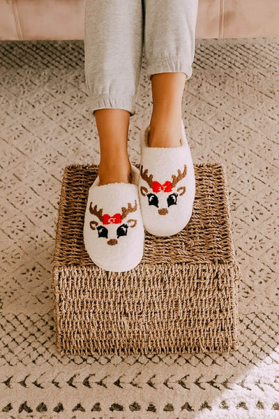 Christmas Reindeer Slippers for Women in White