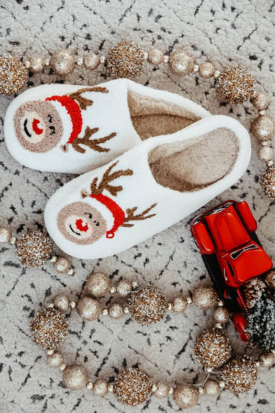 Christmas Rudolph Slippers for Women in White