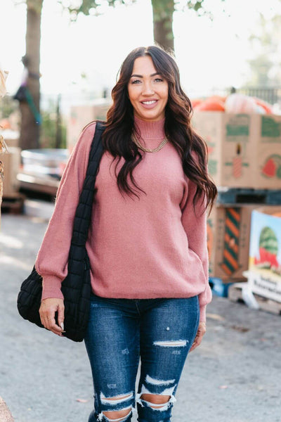 La Miel Mock Neck Sweater for Women in Rosewood