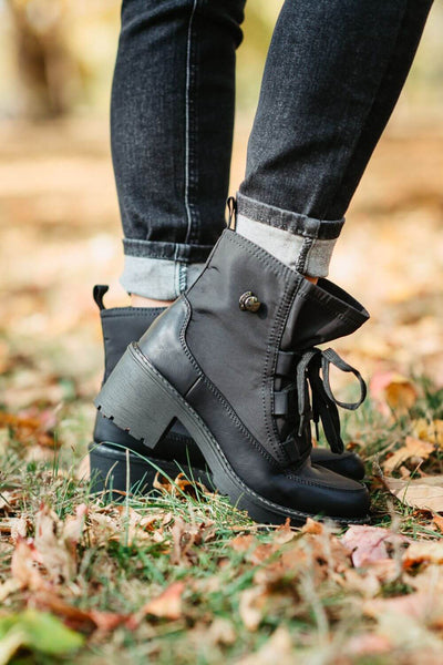 Los Cabos Taya Lace Up Lug Booties for Women in Black