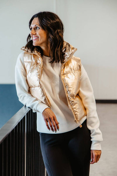 Women's Simply Southern Cropped Puffer Vest for Women in Gold