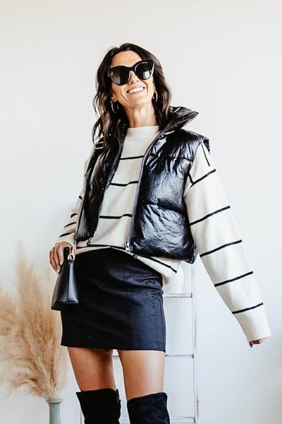 Women's Simply Southern Cropped Puffer Vest for Women in Metallic Black