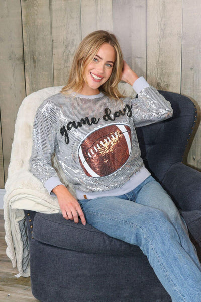 Womens Simply Southern Sequin Game Day Sweater for Women in Silver