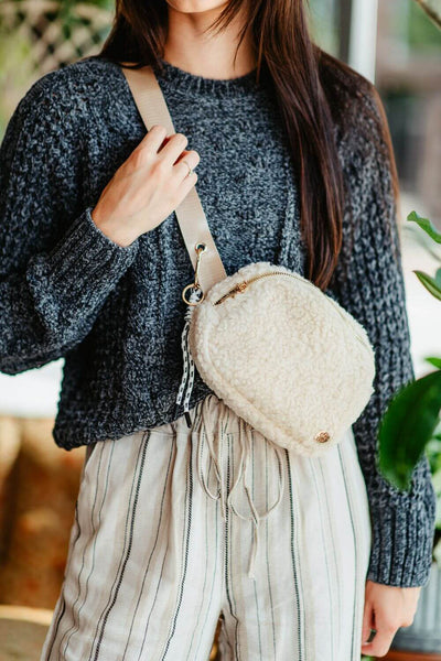 Simply Southern Sherpa Belt Bag for Women in Cream