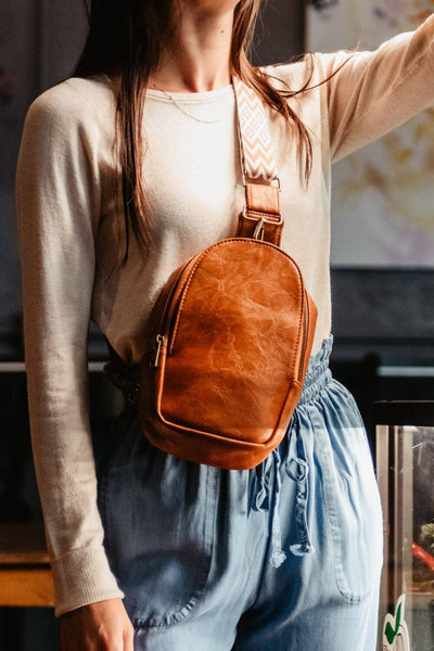 Wide Strap Sling Bag for Women in Brown