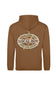 youth sized brown hooded sweatshirt with logo on center back that reads "local boy" on white background