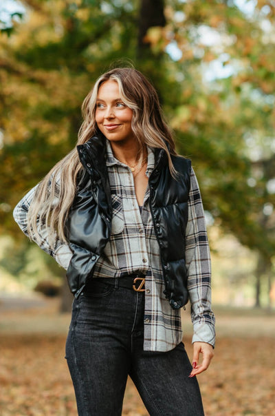 Love Tree Pleather Puffer Vest for Women in Black