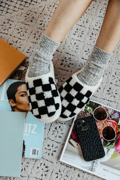 MIA Shoes Checker Slippers for Women in Black and White