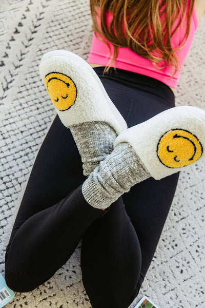 MIA Shoes Smiley Face Slippers for Women in Yellow/White