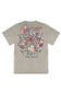 A light beige crewneck t-shirt with a colorful floral graphic on the back, featuring the text 'LET KINDNESS BLOOM' and 'simply southern.' COLLECTIONS.