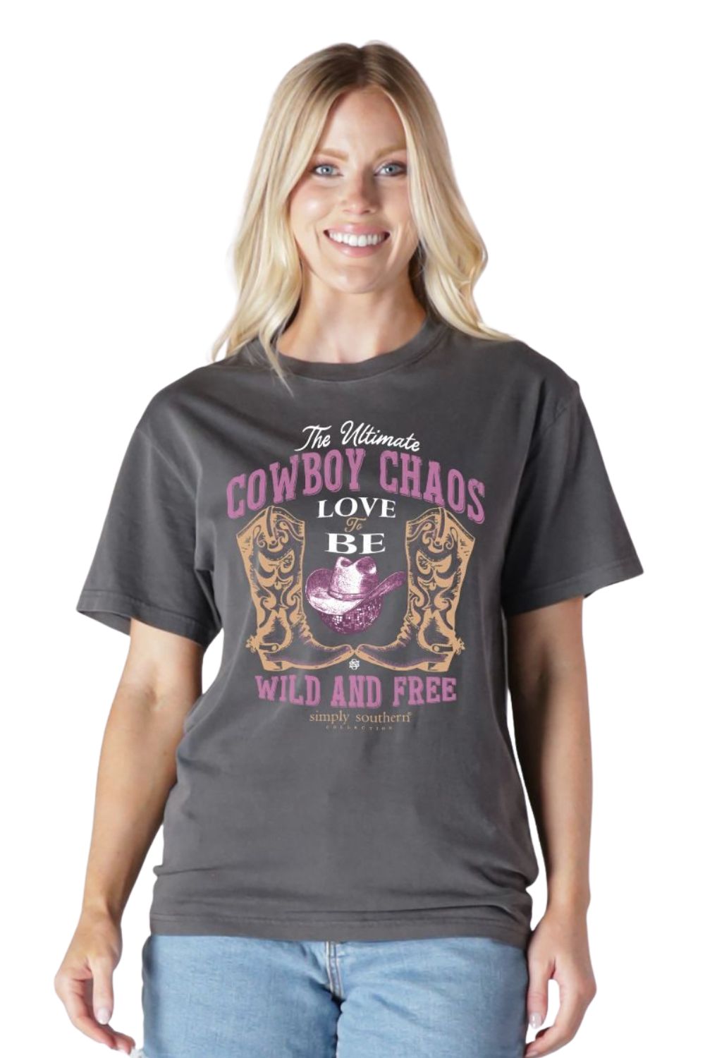 Simply Southern Cowboy Chaos Mineral Wash T-Shirt for Women in