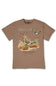 A brown short-sleeve crewneck t-shirt featuring a graphic print of two mallards in a marsh with the text 'Marek Calls simply southern Outfitters'.