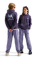 Two children modeling a matching purple hoodie and cargo pants set from The North Face, shown from both front and back views against a white studio background.