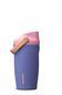 A Owala insulated water bottle in a dusty purple color, featuring a pink lid with a peach-colored carrying loop and the Owala logo printed in gold on the lower front, set against a plain white background.