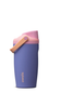 A Owala insulated water bottle in a dusty purple color, featuring a pink lid with a peach-colored carrying loop and the Owala logo printed in gold on the lower front, set against a plain white background.
