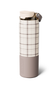 A water bottle with a handle featuring a plaid print