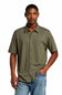 Weatherproof Vintage Neat Coat Knit Button Up Shirt for Men in Grapeleaf; Man wearing a green shirt and blue jeans on a white background