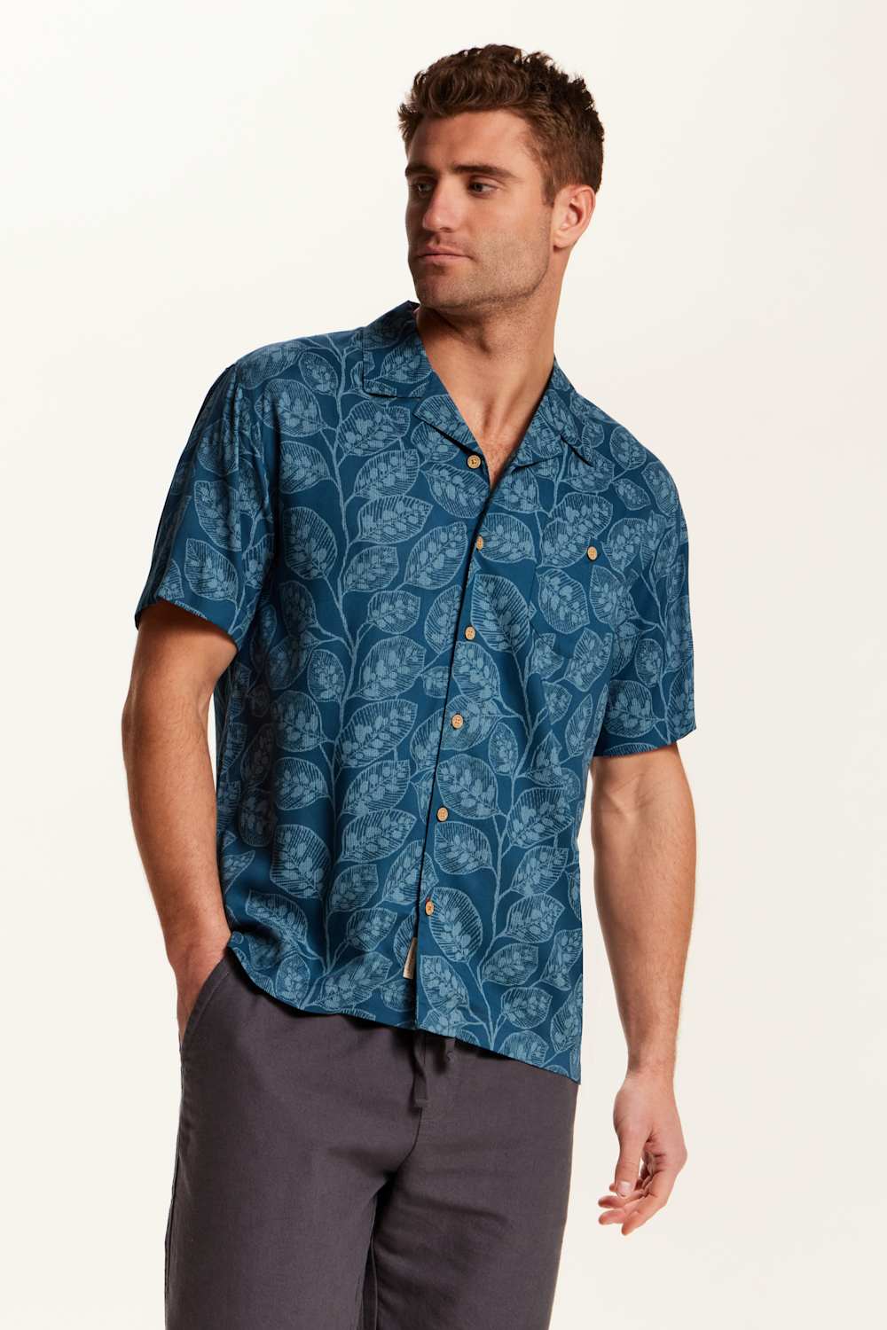 Weatherproof Vintage Rayon Camp Shirt for Men in Nautical Blue