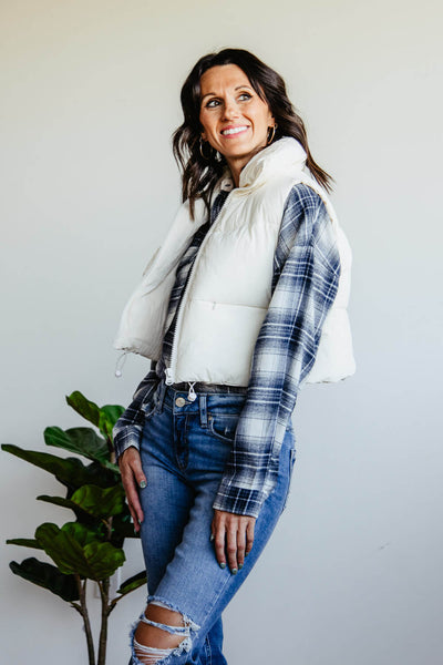 Simply Southern Women's Cropped Puffer Vest for Women in Cream
