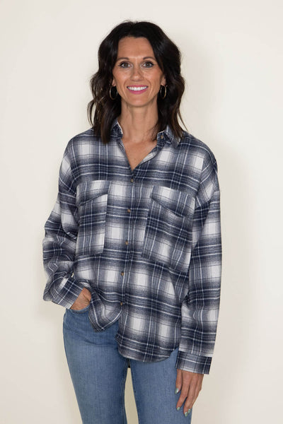Shirts Simply Southern Plaid Button Up Shirt for Women in Blue