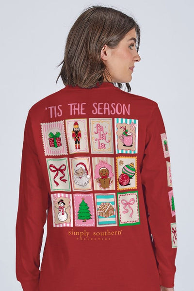 Simply Southern Tis The Season Long Sleeve T-Shirt for Women in Red