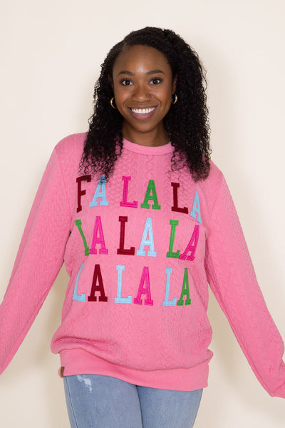 Simply Southern FA LA LA Braided Sweatshirt for Women in Pink