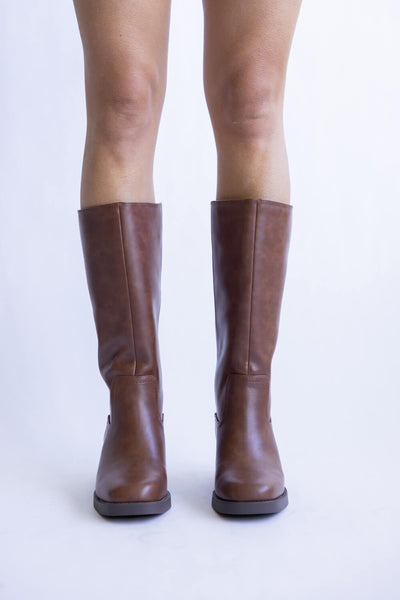 Soda Mid Calf Faux Leather Boots for Women in Cognac