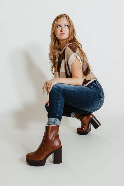 Soda Shoes Kedge Platform Booties for Women in Cognac