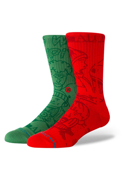 Stance Home Alone Crew Socks for Men in Red/Green